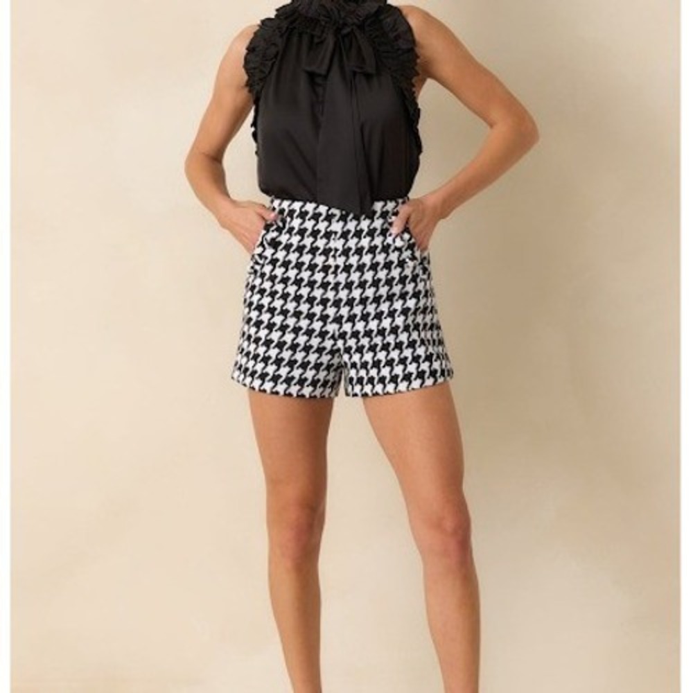 Prosperina Sylvie Black White Houndstooth High Rise Shorts Red Dress XS NEW